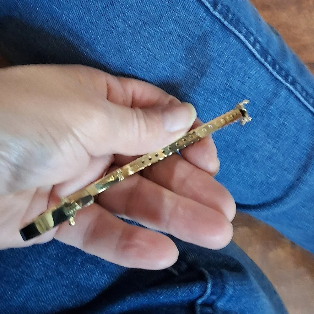 Vintage Gold Tone Hinged Bangle Bracelet Channel Set Clear CZ Stones - Picture 9 of 12